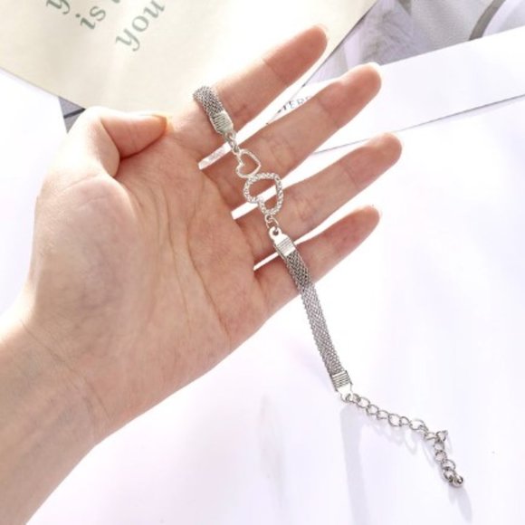 NWOT Rhinestone Double Hearts Bracelet Jewelry Charm - Picture 2 of 4